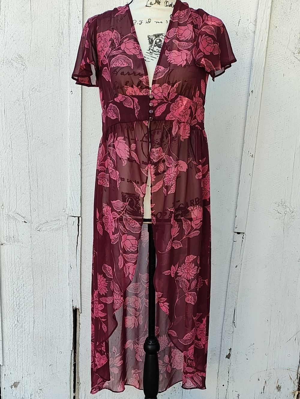 Arizona Jean Company Floral Sheer Flowy High-Low Duster Layer Over Cami